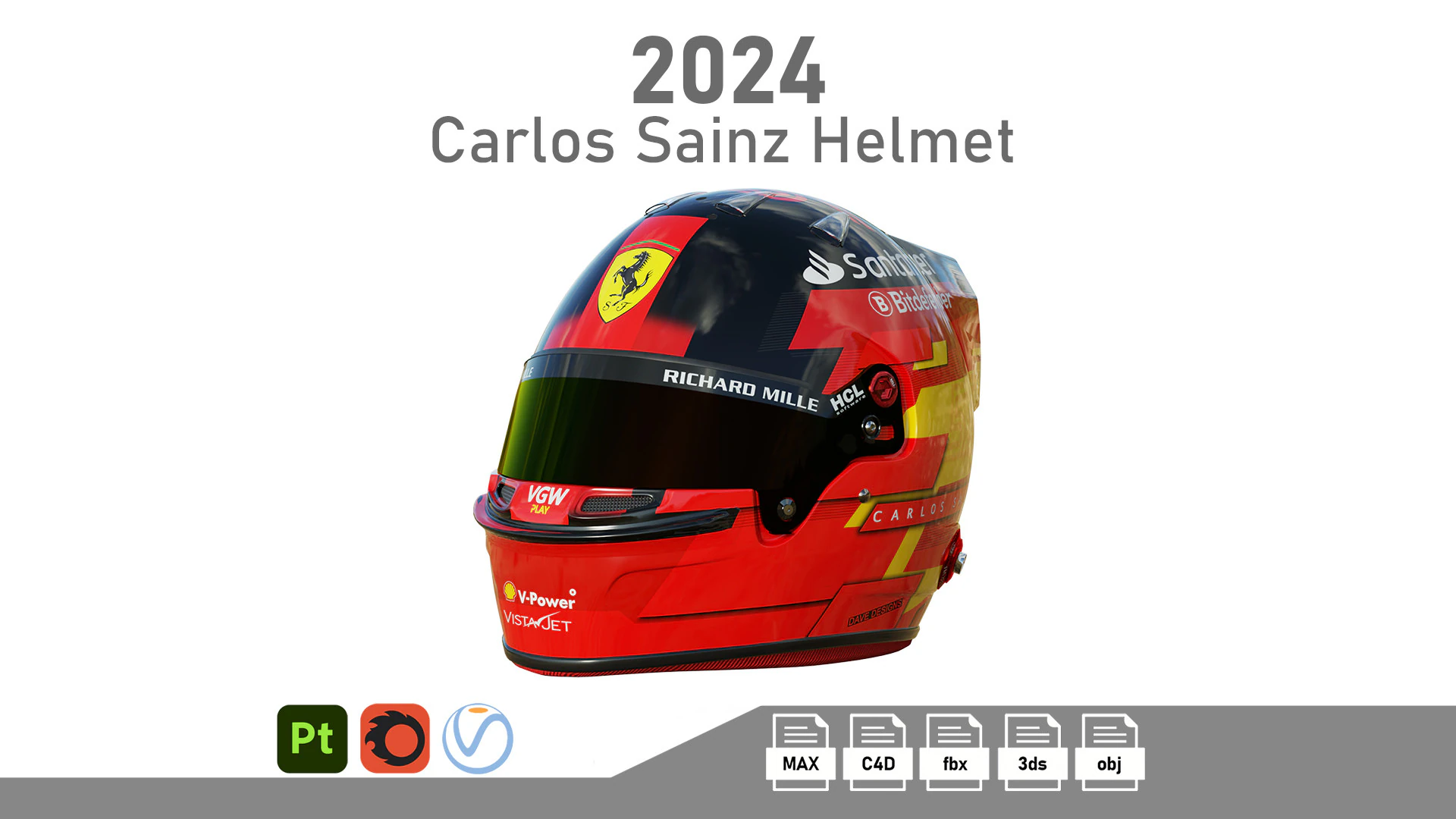 F1 Carlos Sainz Helmet 2024 3D Model .c4d .max .obj .3ds .fbx .stl .blend