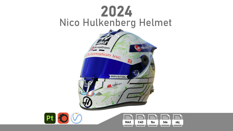 F1 Hulkenberg Helmet 2024 3Dモデル .c4d .max .obj .3ds .fbx .stl .blend 