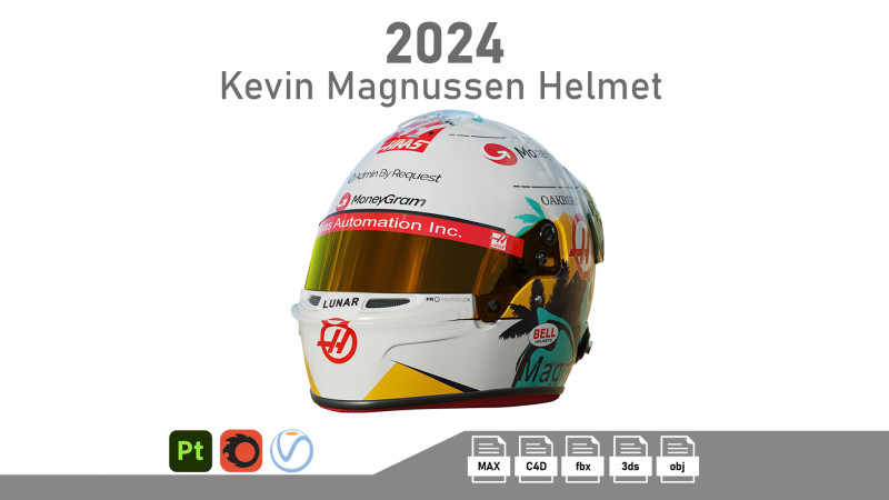 F1 Magnussen Helmet 2024 3D Model .c4d .max .obj .3ds .fbx .stl .blend 
