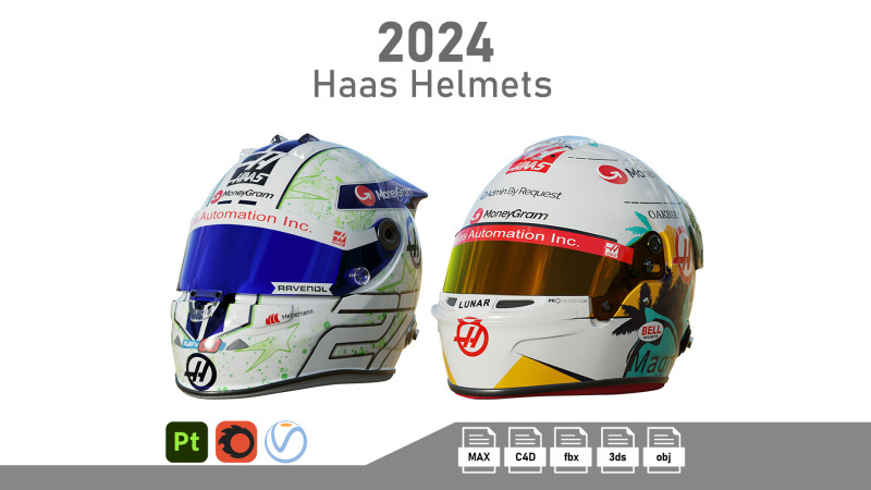 F1 Haas Helmets 2024 3D Model .c4d .max .obj .3ds .fbx .stl .blend 