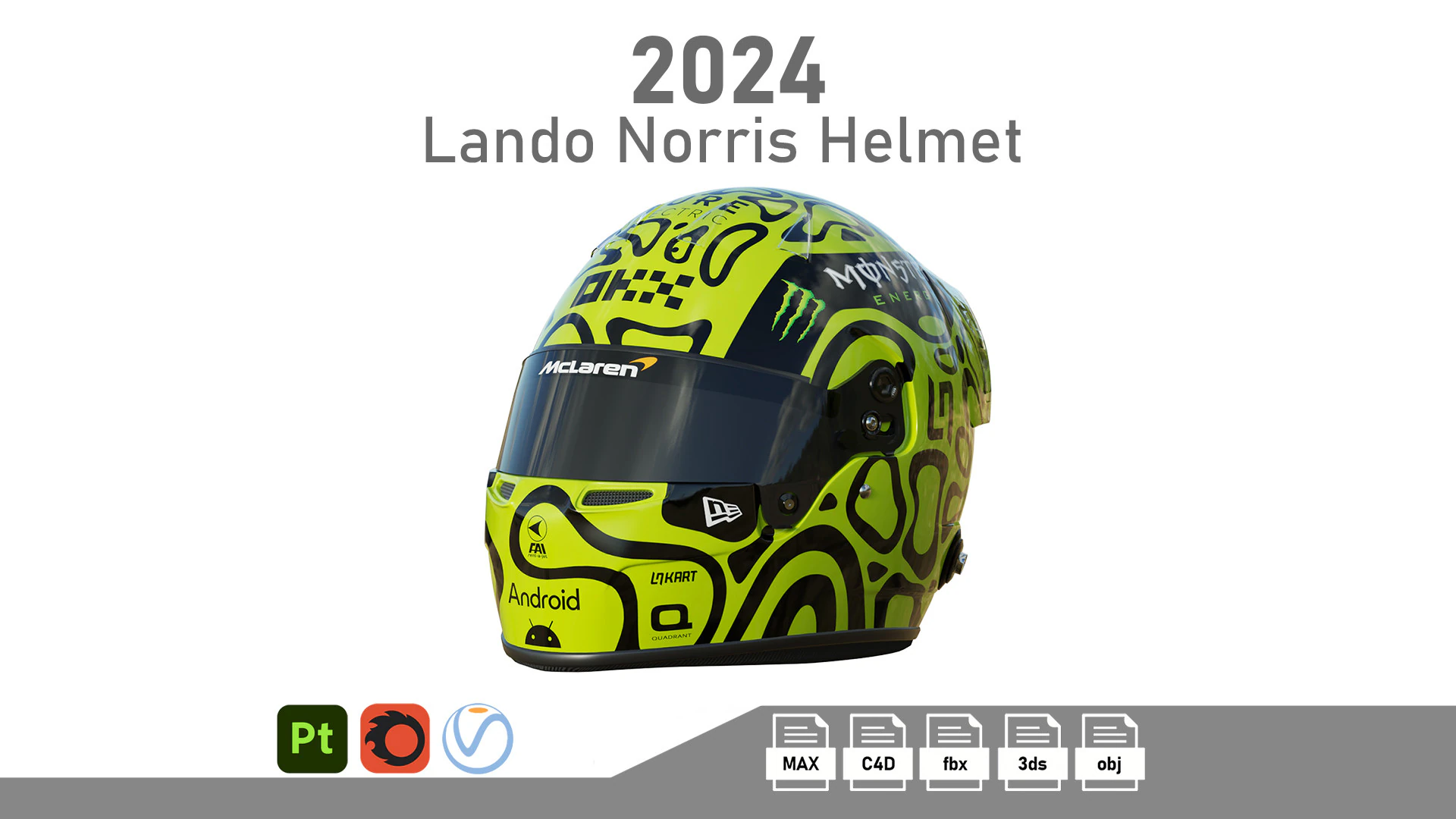 F1 Lando Norris Helmet 2024 3D Model .c4d .max .obj .3ds .fbx .stl .blend