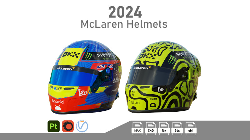 F1 McLaren Helmets 2024 3D मॉडल .c4d .max .obj .3ds .fbx .stl .blend 