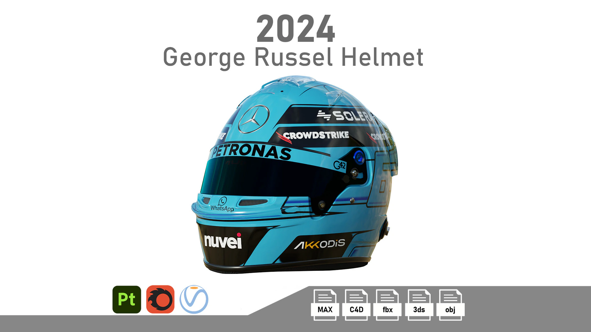 F1 George Russel Helmet 2024 3D Model .c4d .max .obj .3ds .fbx .stl .blend 