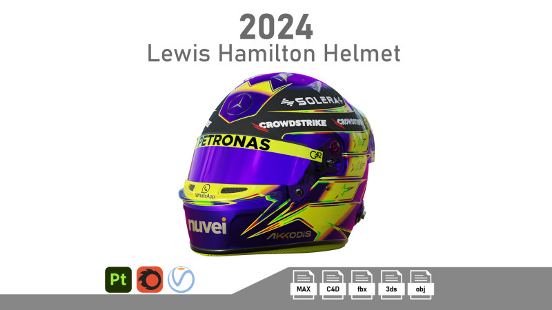 F1 Lewis Hamilton Helmet 2024 3D-Modell .c4d .max .obj .3ds .fbx .stl .blend 