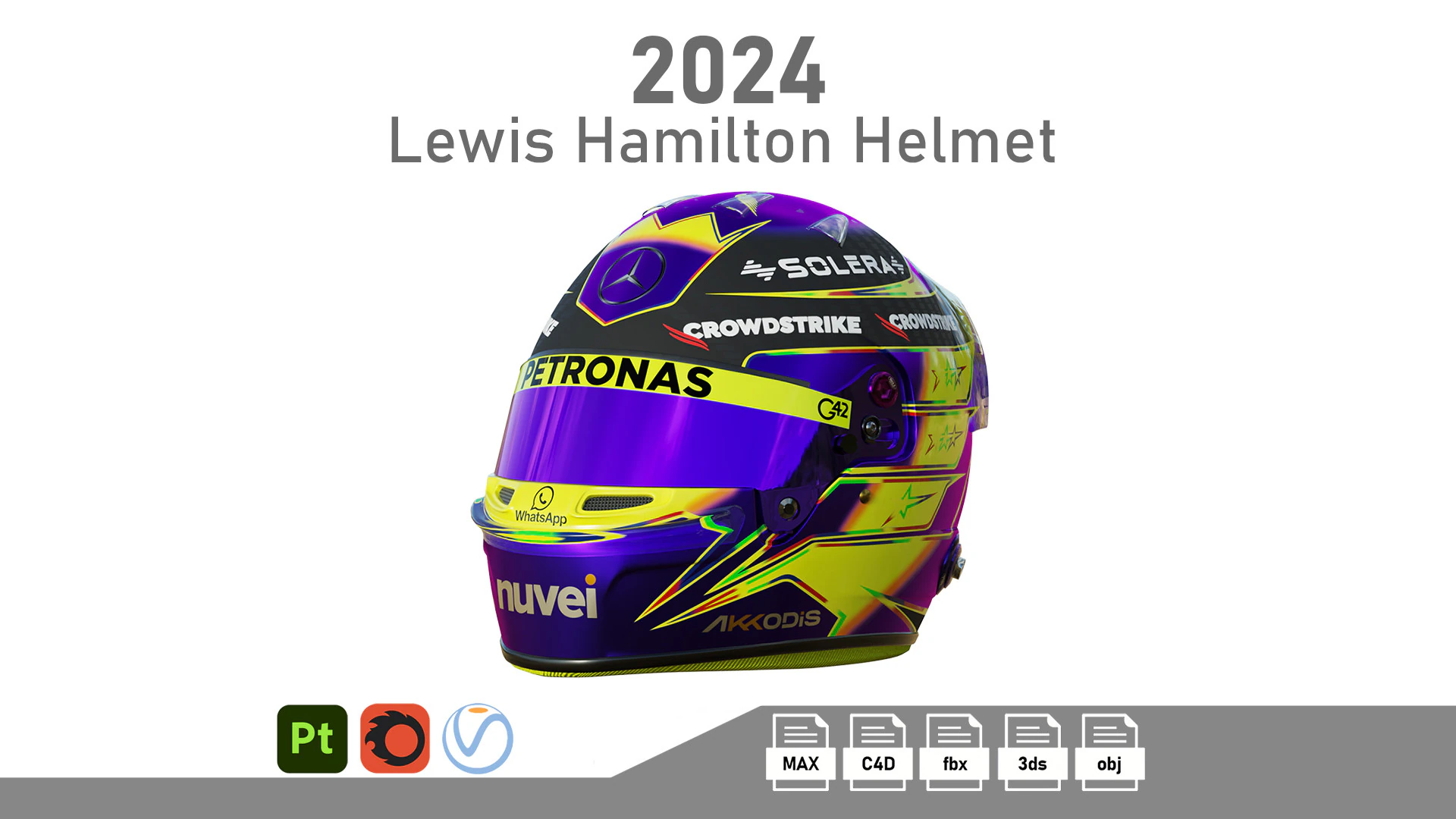 F1 Lewis Hamilton Helmet 2024 3D Model .c4d .max .obj .3ds .fbx .stl .blend 