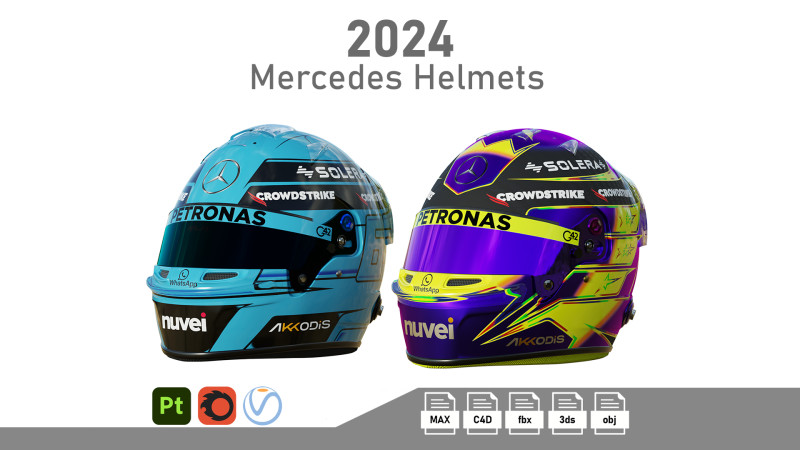 F1 Mercedes Helmets 2024 3Dモデル .c4d .max .obj .3ds .fbx .stl .blend 