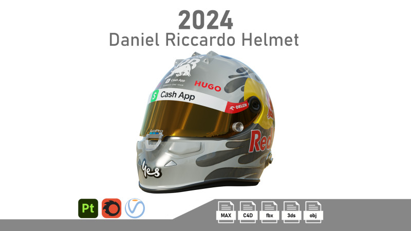 F1 Daniel Riccardo Helmet 2024 Modelo 3D .c4d .max .obj .3ds .fbx .stl .blend 