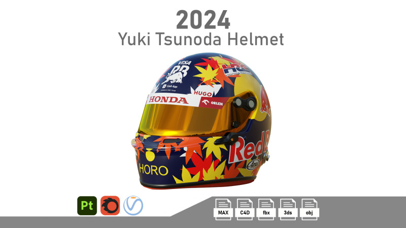 F1 Yuki Tsunoda Helmet 2024 3D मॉडल .c4d .max .obj .3ds .fbx .stl .blend