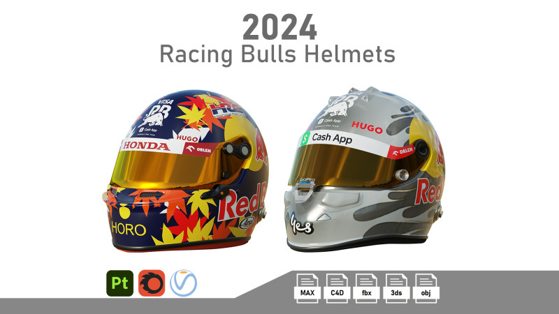 F1 Racing Bulls Helmets 2024 Modèle 3D .c4d .max .obj .3ds .fbx .stl .blend 