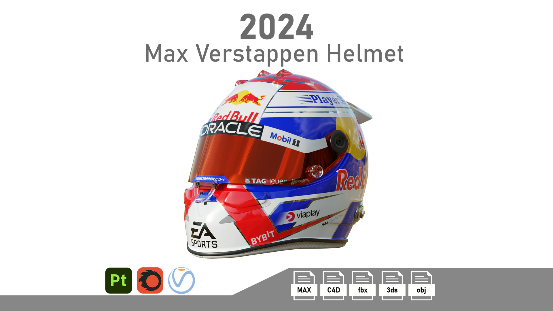 F1 Verstappen Helmet 2024 3D Model .c4d .max .obj .3ds .fbx .stl .blend 