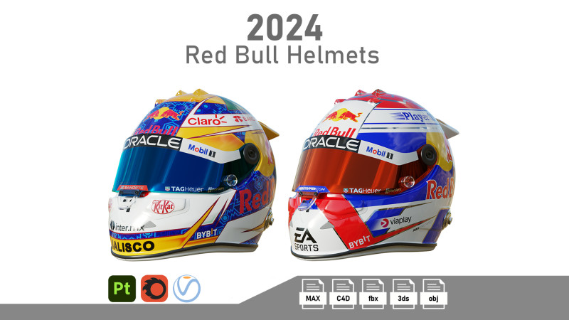 F1 Red-Bull Helmets 2024 3D 모델 .c4d .max .obj .3ds .fbx .stl .blend 