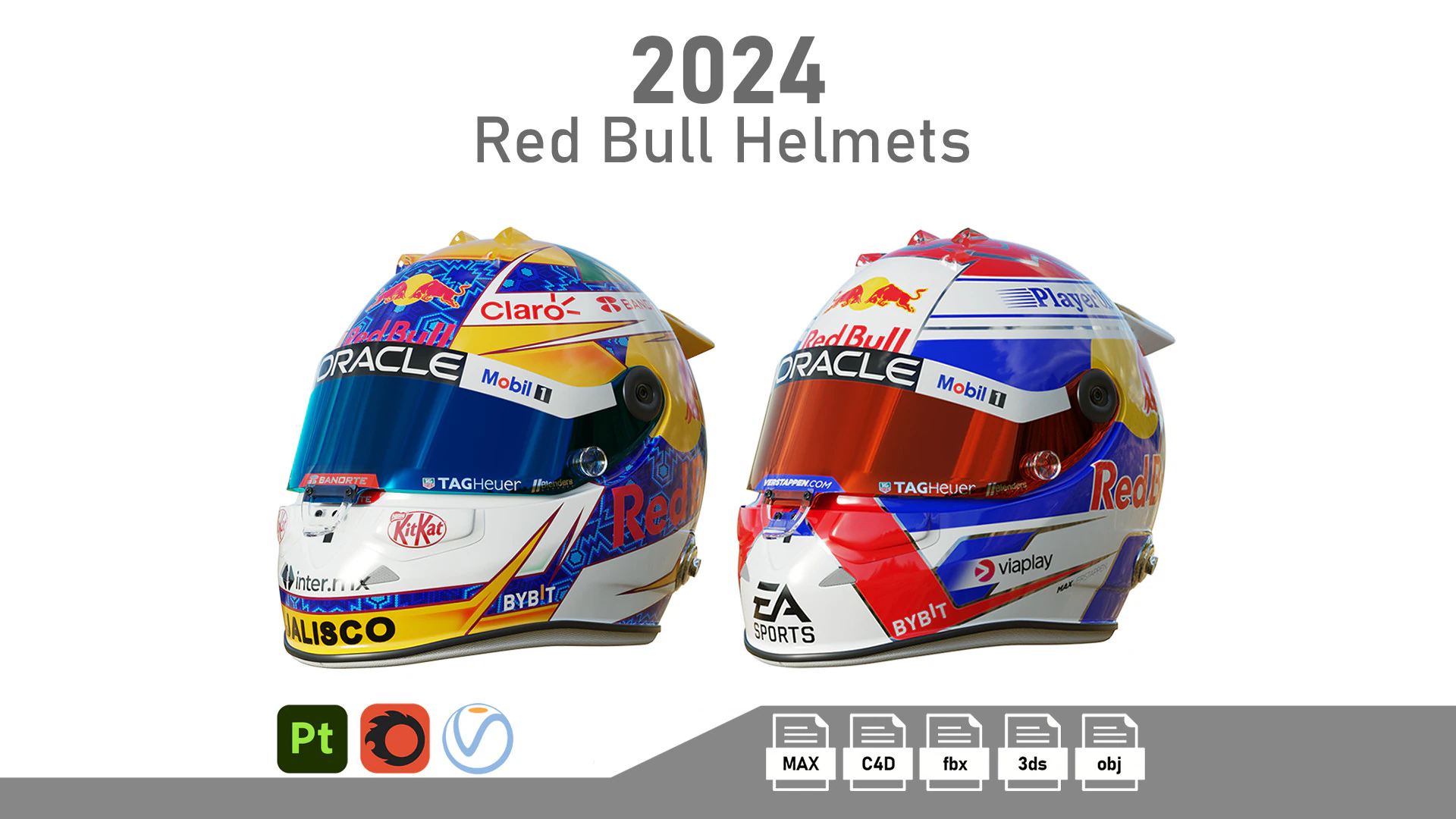F1 Red-Bull Helmets 2024 3D Model .c4d .max .obj .3ds .fbx .stl .blend 