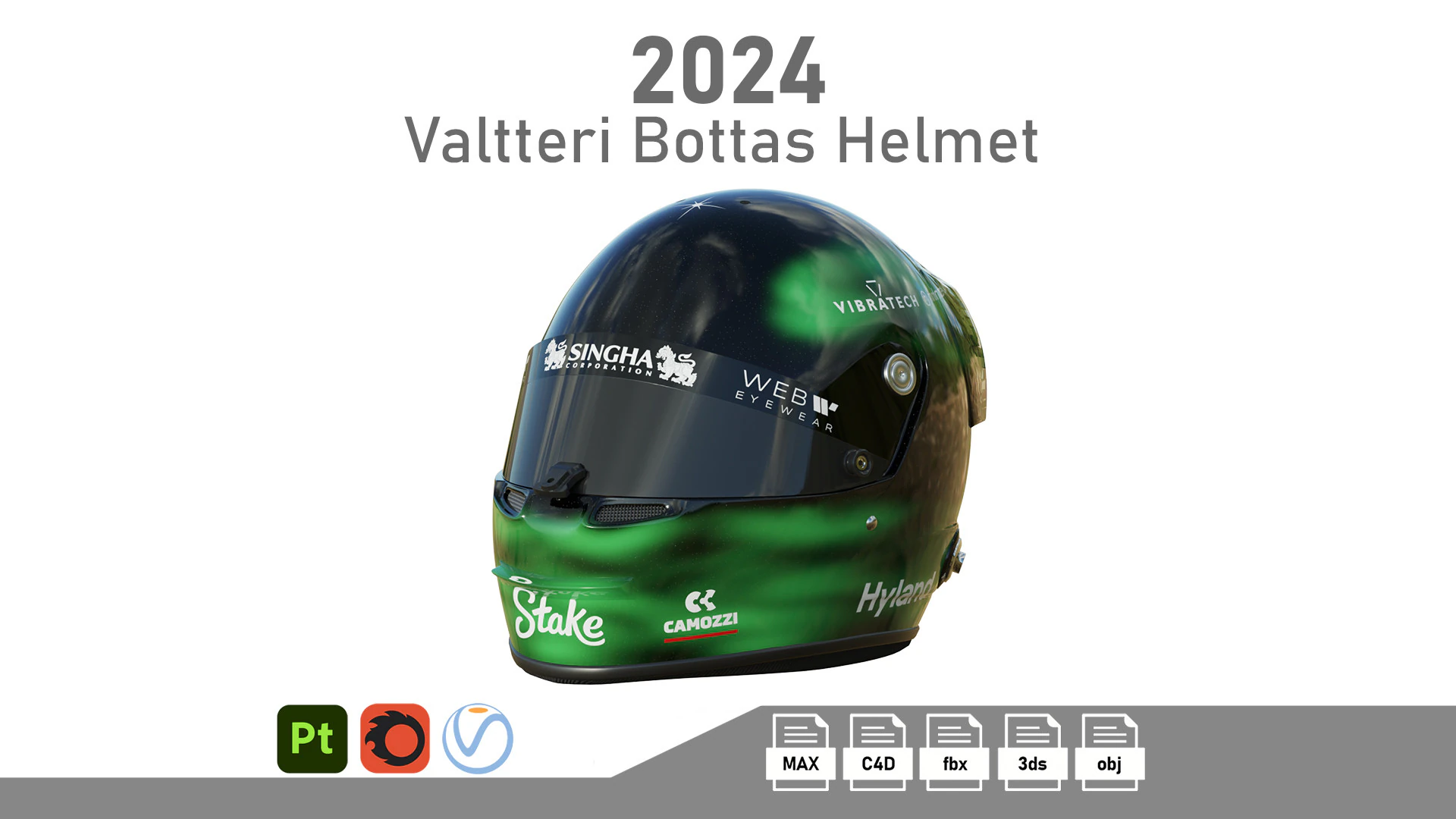 F1 Valtteri Bottas Helmet 2024 3D Model .c4d .max .obj .3ds .fbx .stl .blend 