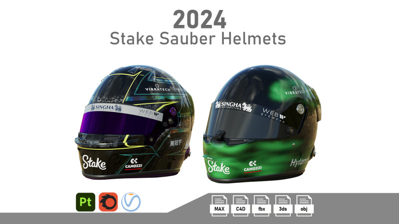F1 Stake Sauber Helmets 2024 3D Model .c4d .max .obj .3ds .fbx .stl .blend 