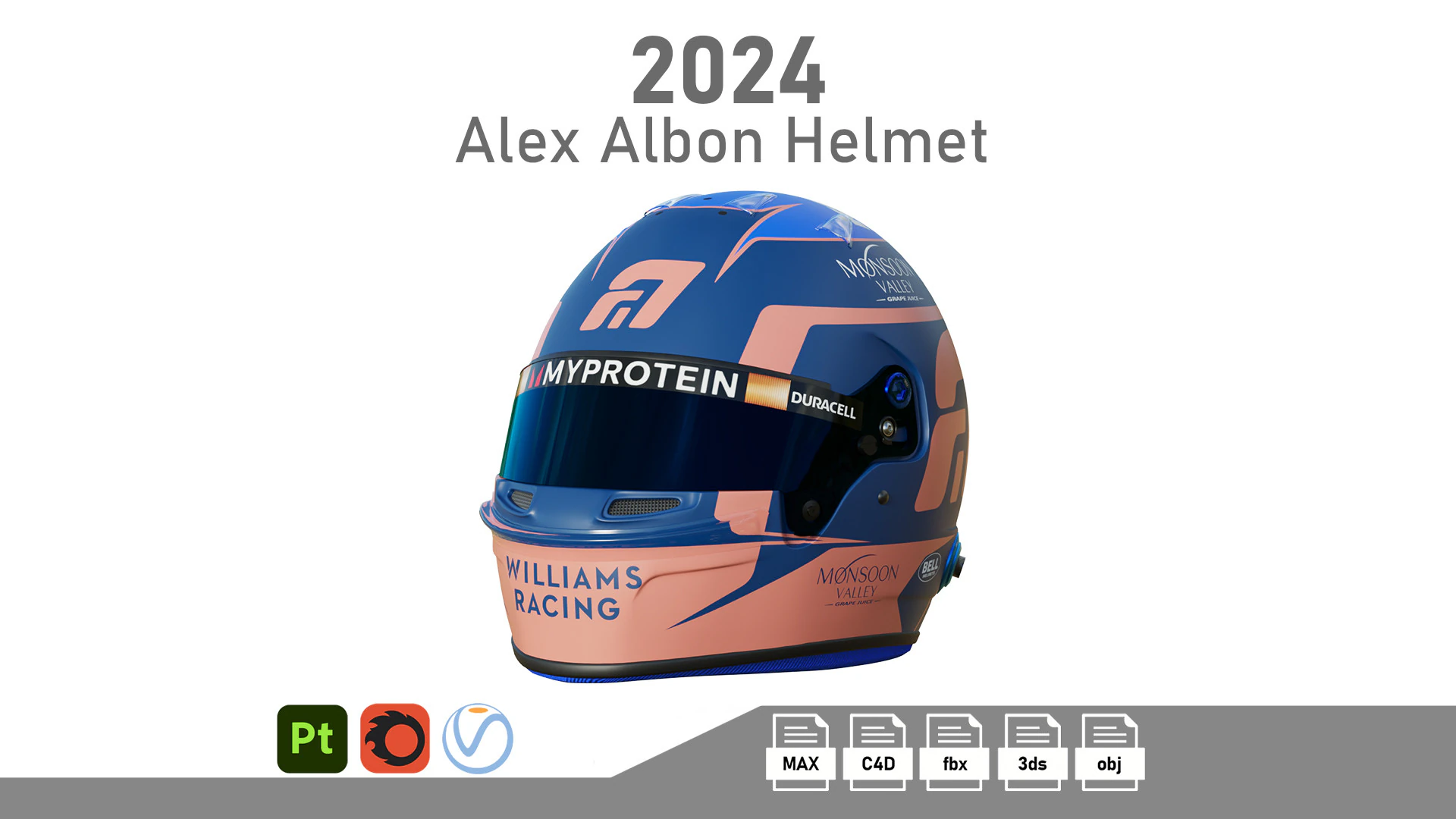 F1 Alex Albon Helmet 2024 3D Model .c4d .max .obj .3ds .fbx .stl .blend 