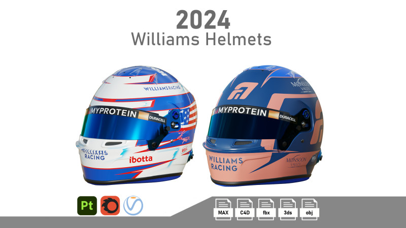 F1 Williams Helmets 2024 3D-Modell .c4d .max .obj .3ds .fbx .stl .blend 