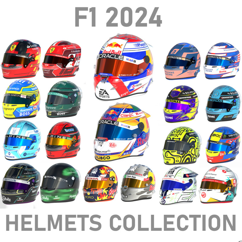 F1 2024 Helmets Collection 3D मॉडल .c4d .max .obj .3ds .fbx .stl .blend 