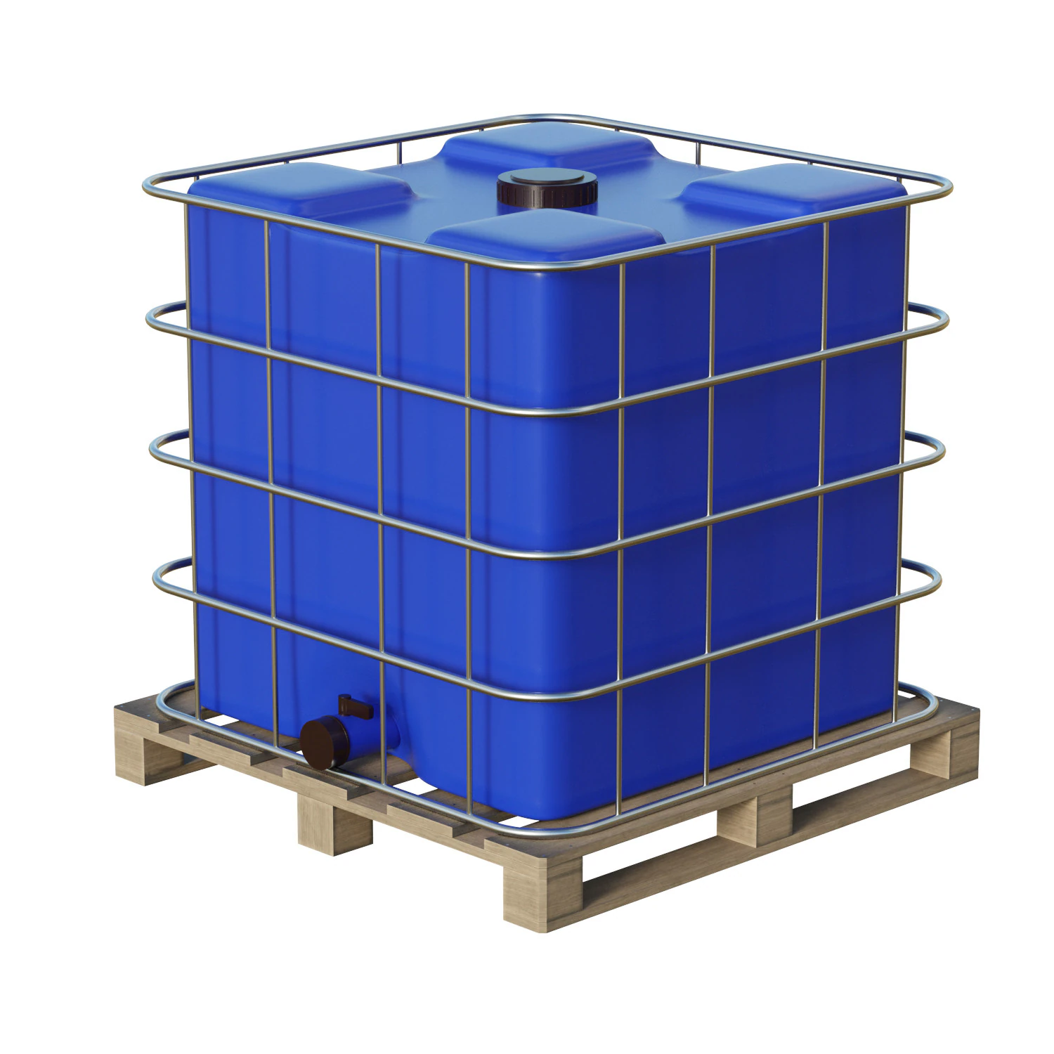 Plastic Water Tank On Pallet 3D Model .c4d .max .obj .3ds .fbx .stl .blend 
