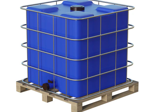 팔레트 위의 플라스틱 물 탱크 3D 모델