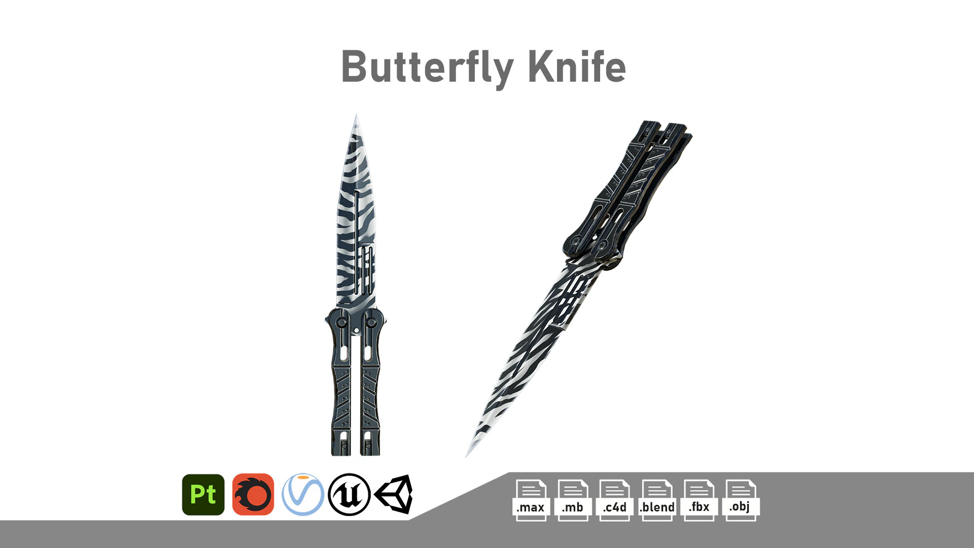 Butterfly Knife 3D Model .c4d .max .obj .3ds .fbx .stl .blend