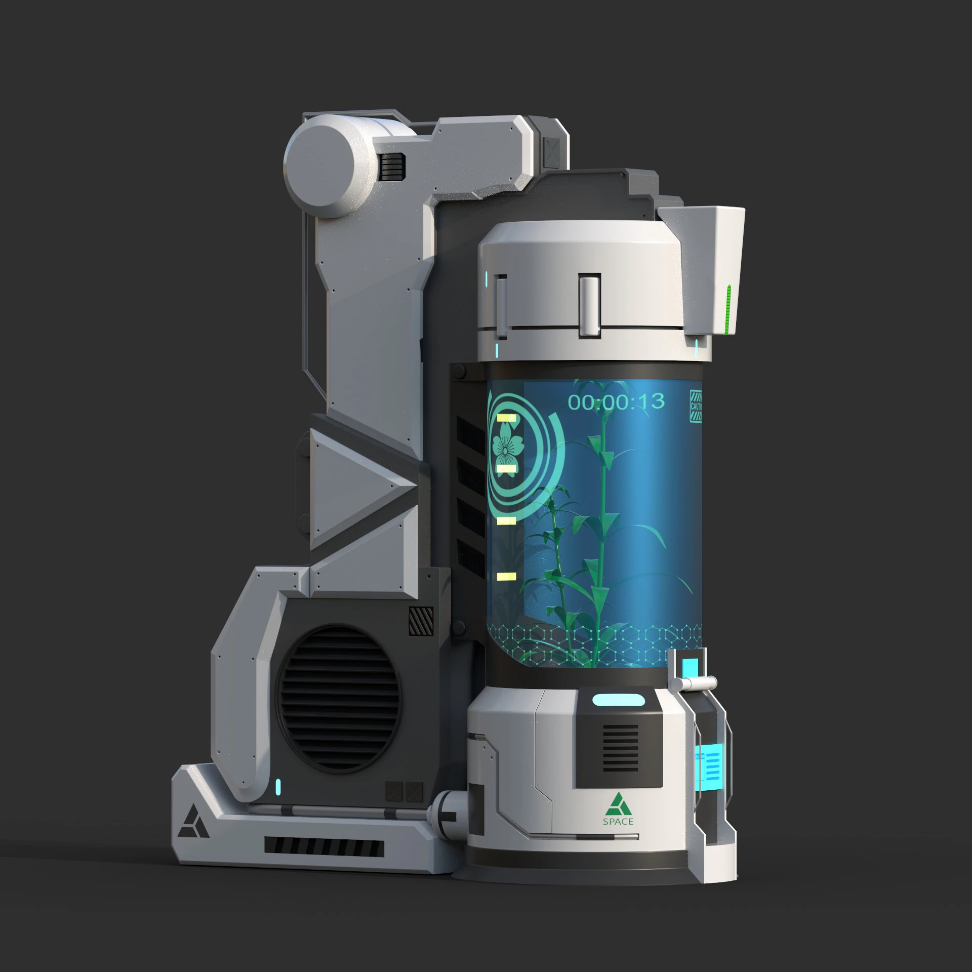 Sci-Fi Plant Container 3D Model .c4d .max .obj .3ds .fbx .stl .blend