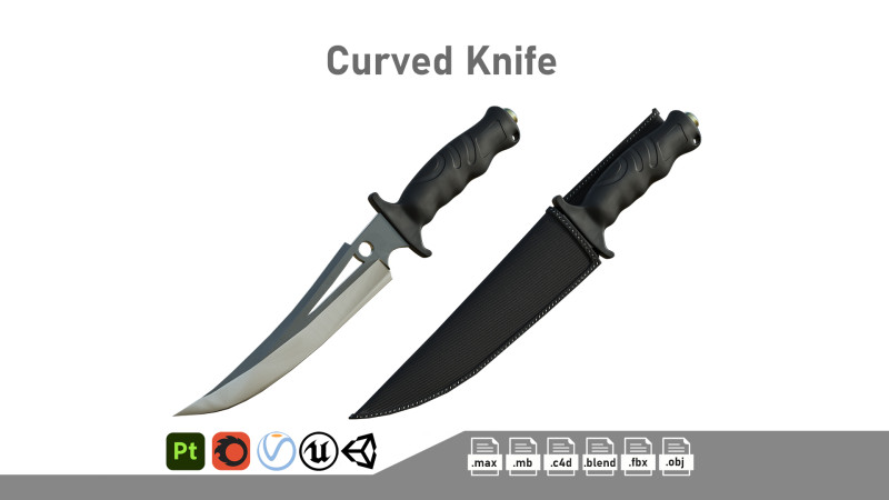 Curved Knife 3D Model .c4d .max .obj .3ds .fbx .stl .blend