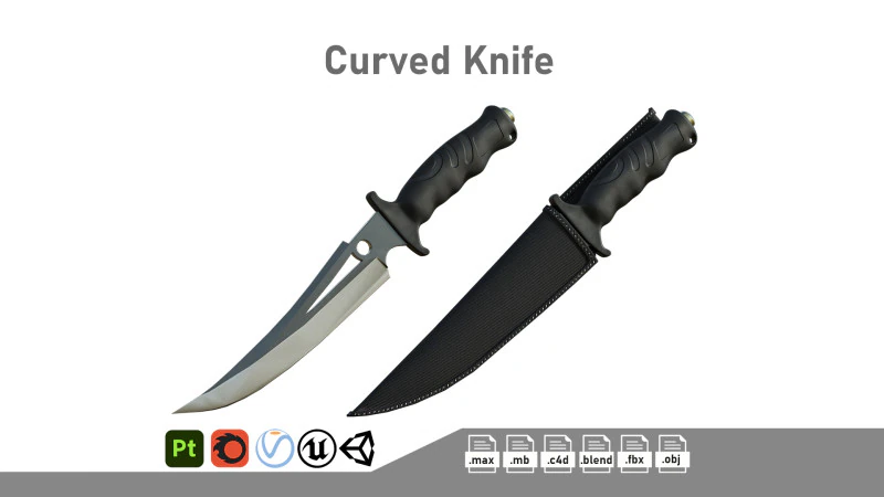 Pisau Melengkung Model 3D .c4d .max .obj .3ds .fbx .stl .blend 