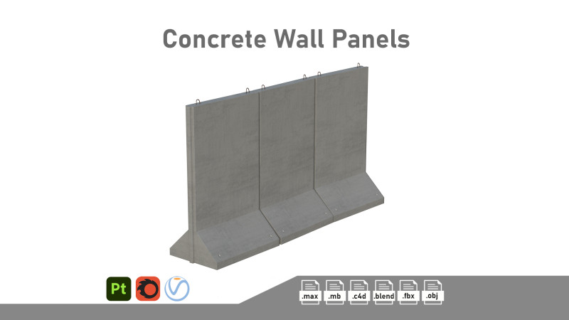 Concrete Wall Panels 3D Model .c4d .max .obj .3ds .fbx .stl .blend