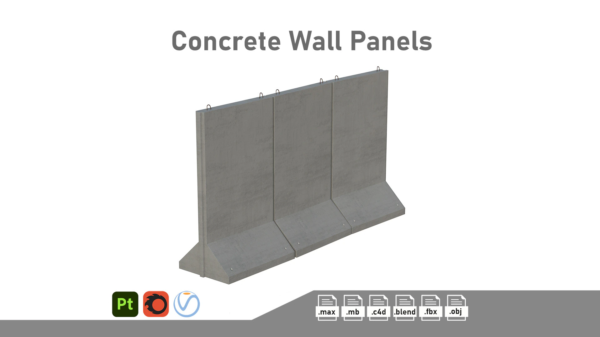 Concrete Wall Panels 3D Model .c4d .max .obj .3ds .fbx .stl .blend 