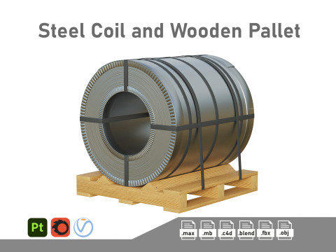 Steel Coil and Wooden Pallet Modelo 3D