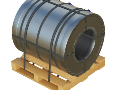 Steel Coil and Wooden Pallet 3D Model