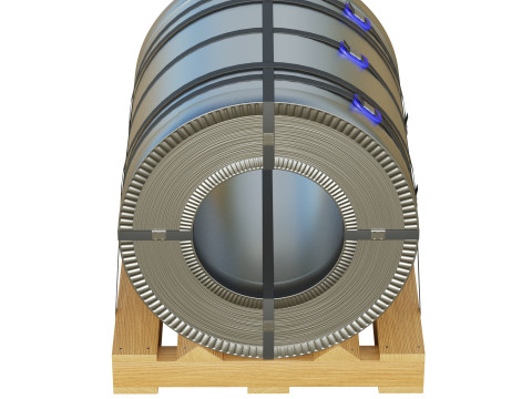 Steel Coil and Wooden Pallet 3D Model