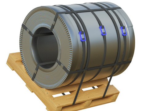 Steel Coil and Wooden Pallet 3D Model