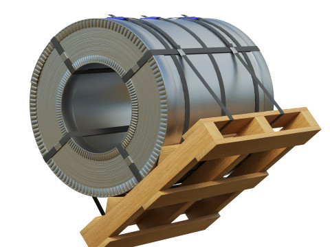 Steel Coil and Wooden Pallet 3D Model