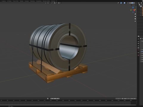 Steel Coil and Wooden Pallet 3D Model