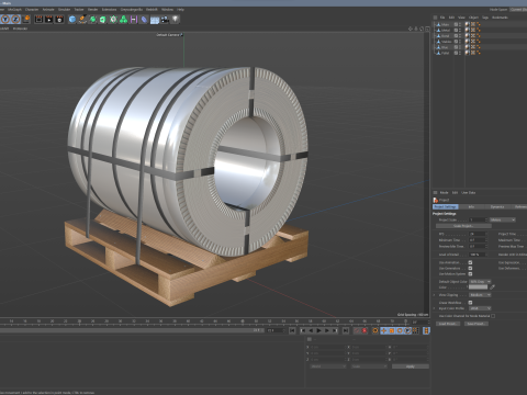 Steel Coil and Wooden Pallet 3D Model