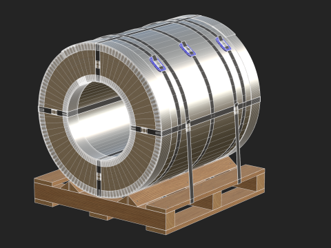 Steel Coil and Wooden Pallet 3D Model