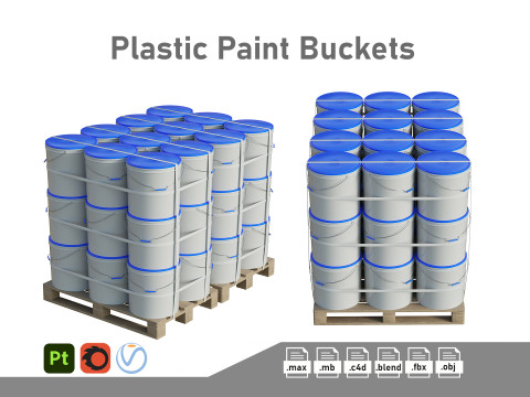 Plastic Paint Buckets On Wood Pallets Modelo 3D