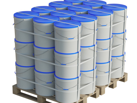 Plastic Paint Buckets On Wood Pallets Modelo 3D