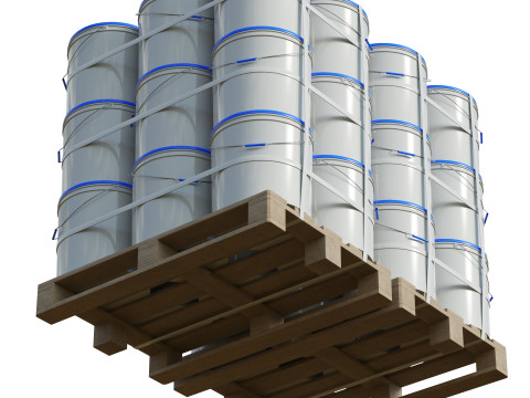 Plastic Paint Buckets On Wood Pallets Modelo 3D