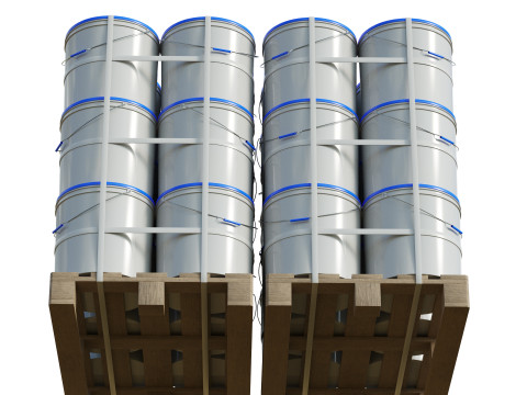 Plastic Paint Buckets On Wood Pallets Modelo 3D