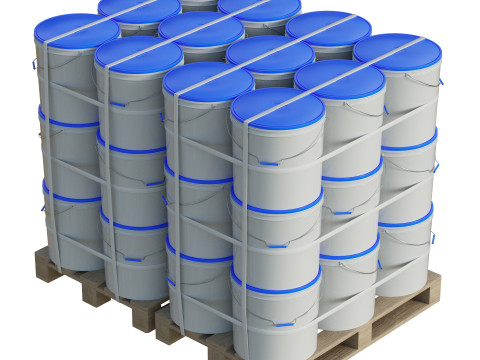 Plastic Paint Buckets On Wood Pallets Modelo 3D