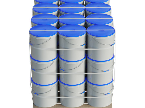 Plastic Paint Buckets On Wood Pallets Modelo 3D