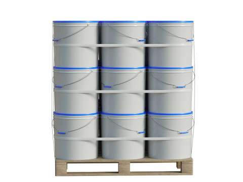 Plastic Paint Buckets On Wood Pallets Modelo 3D