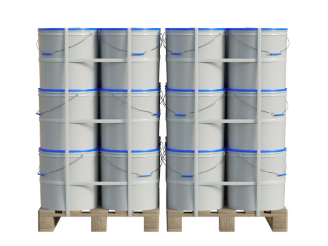 Plastic Paint Buckets On Wood Pallets Modelo 3D