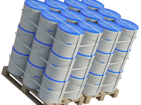 Plastic Paint Buckets On Wood Pallets Modelo 3D