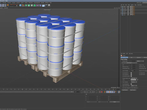 Secchi Di Vernice Di Plastica Su Pallet Di Legno Modello 3D