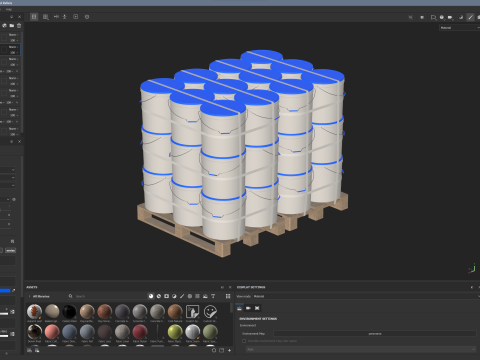 Plastic Paint Buckets On Wood Pallets Modelo 3D