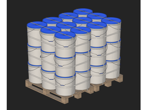 Plastic Paint Buckets On Wood Pallets Modelo 3D