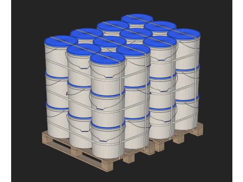 Secchi Di Vernice Di Plastica Su Pallet Di Legno Modello 3D